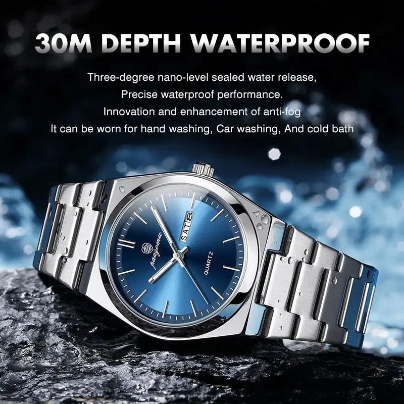 PAAZOMU Luxury Quartz Men Wristwatch Stainless Steel Sport Watch With Luminous Dial Date Week 3 Bar Water Resistance