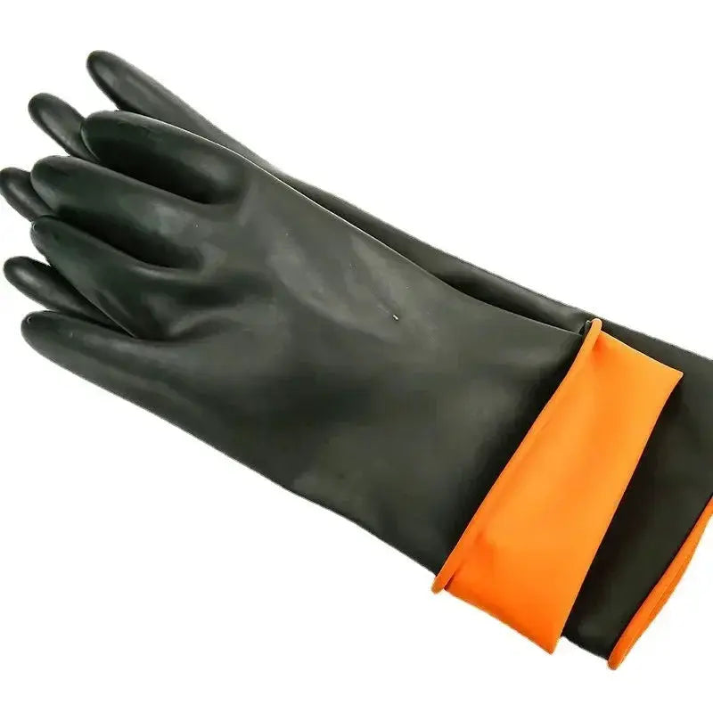 Black rubber heavy-duty work glove with orange cuff