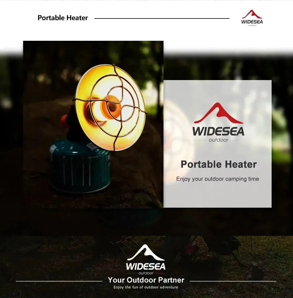 Widesea portable camping heater with stainless steel body and yellow reflector dish for outdoor heating