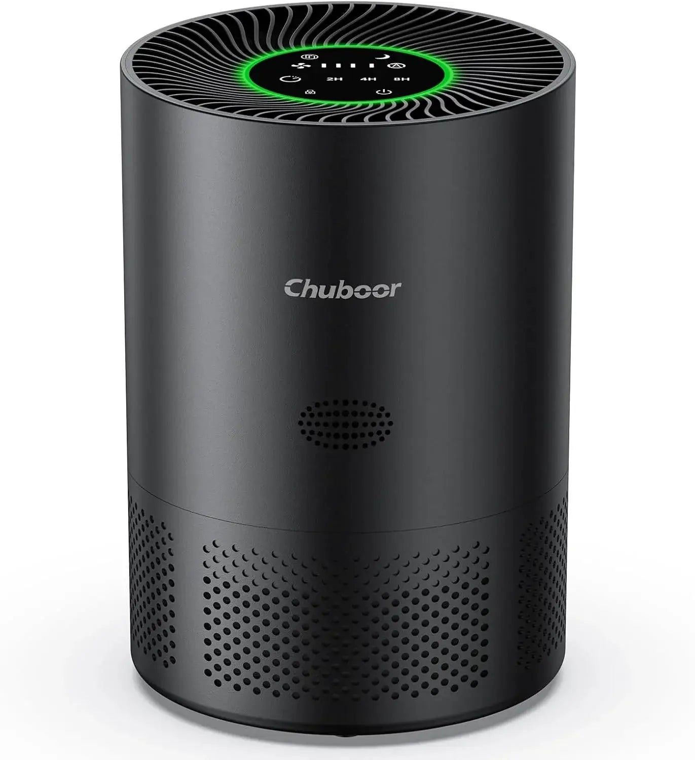 Chuboor black cylindrical air purifier with green LED ring, H13 True HEPA, 185 m³/h CADR