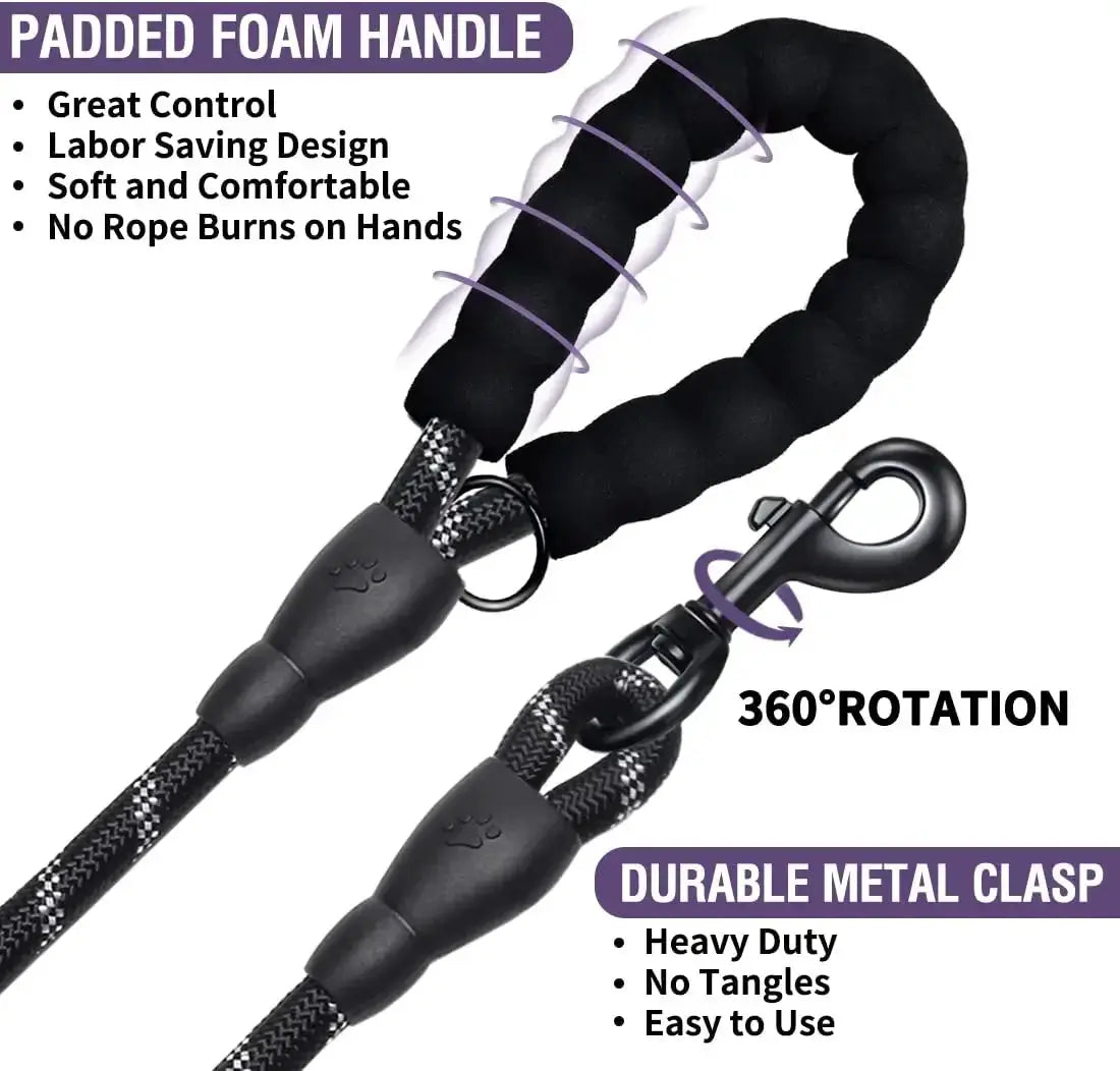 Strong Durable Reflective Nylon Dog Leash For Small Medium And Large Dogs Heavy Duty Tow Safe Walk