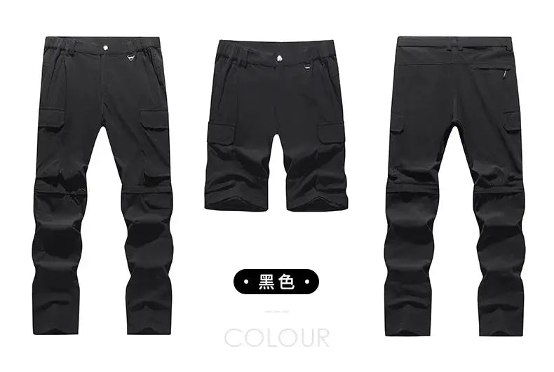 Men's cargo hiking convertible pants, Simples Market, black, waterproof, quick-dry, lightweight with removable zipper