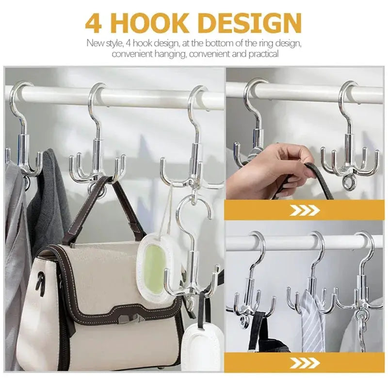 Multifunctional Rotating Clothes Hook Punch Free Installation 4 Claw Coat Hanger For Belts Scarves Ties And Accessories