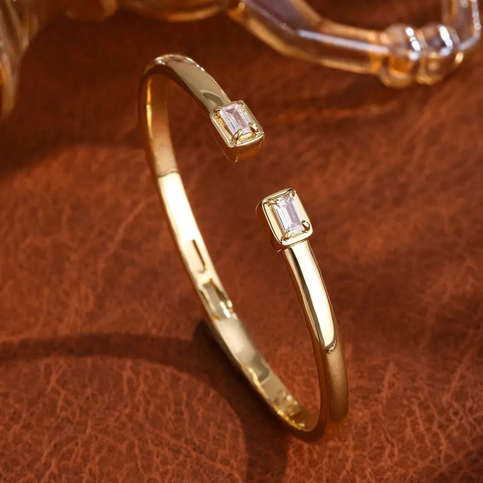Luxury Geometry Gold Color Cuff Bangles For Women With Cubic Zirconia Bracelets For Party And Everyday Wear
