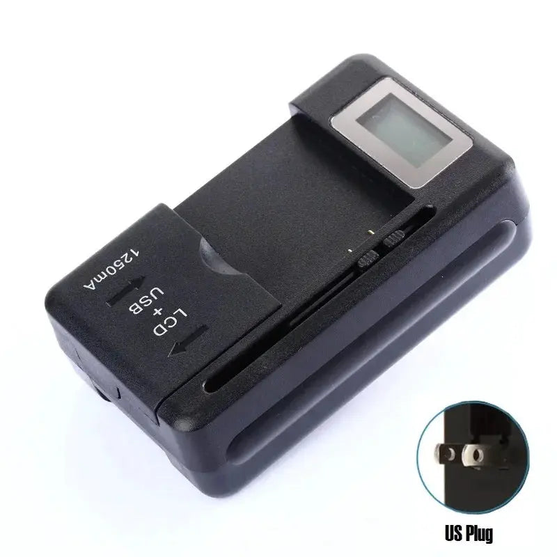 Universal USB Battery Charger With LCD Indicator For Li Ion Cells 32 To 55 Millimeters Width US UK EU Plug