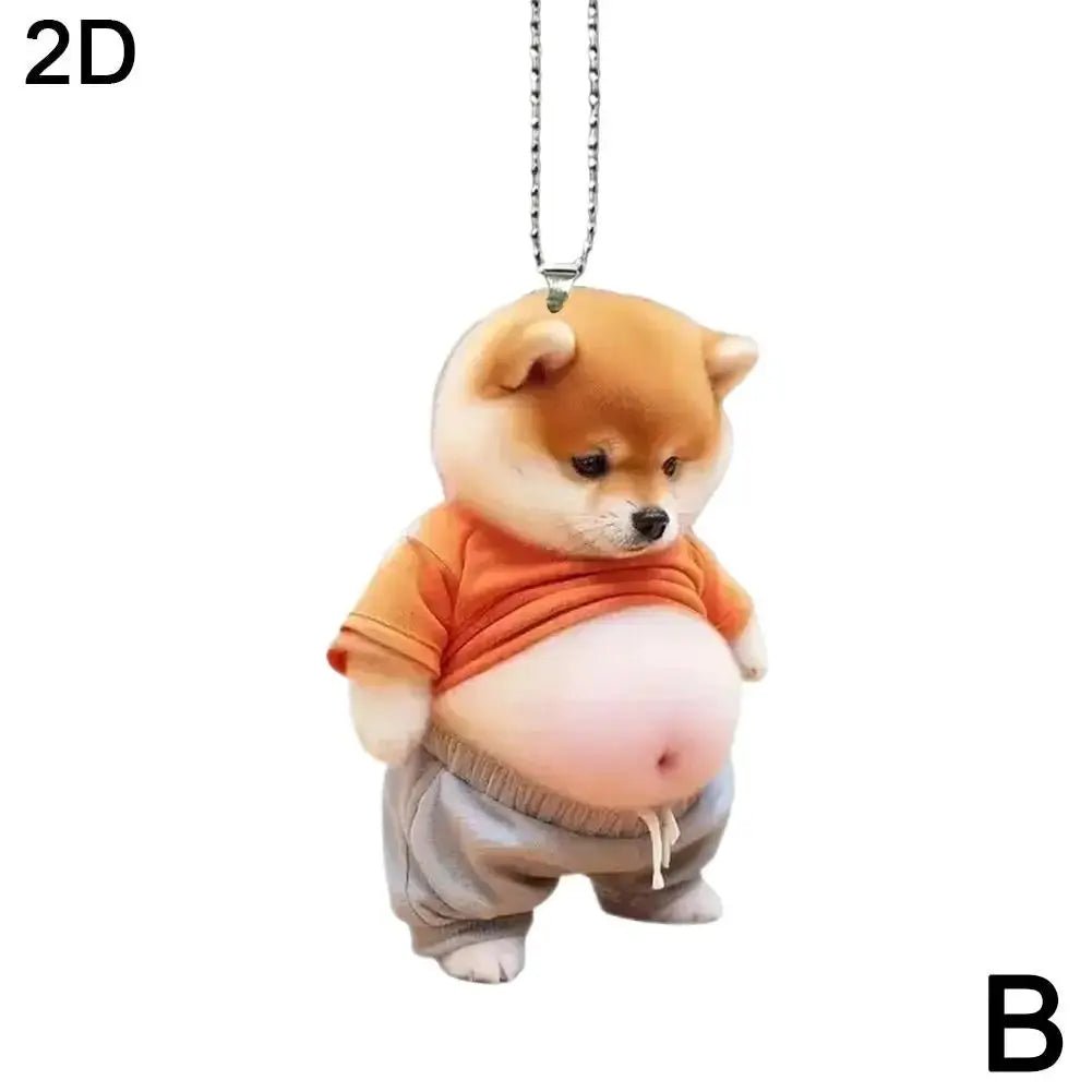 Fat Puppy Keychain 2D Flat Acrylic Cartoon Dog Ornament For Car Mirror Backpacks Hanging Pendant Home Decor - Simples Market