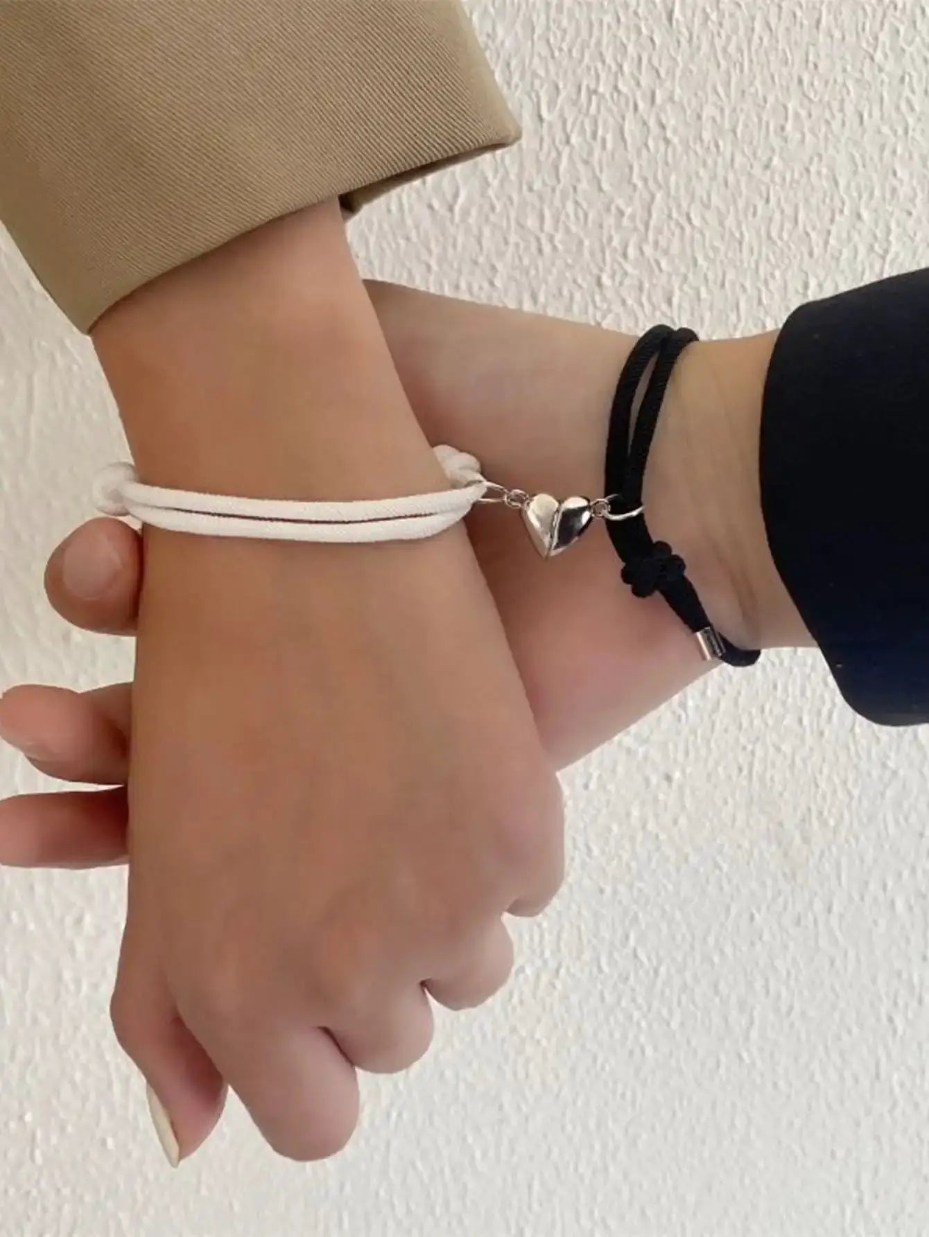 Two Piece Black White Rope Love Magnetic Couple Bracelet Set For Friends Partners Travel Gift