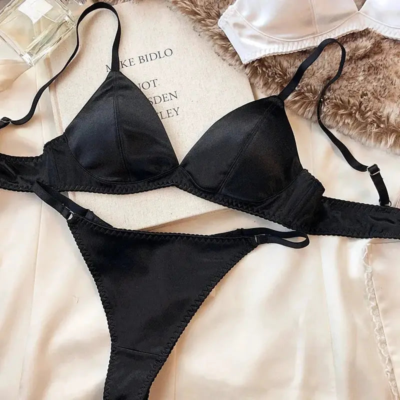 Summer Women Wireless Bra And French Bralette Thong Set Triangle Cup