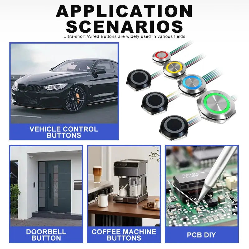 Ultra-short LED push-button switch set by Simples Market for vehicle, doorbell, coffee machine, and PCB DIY
