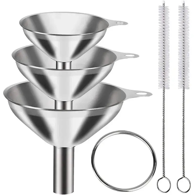 Food Grade Stainless Steel Funnel Set For Oil, Spices And Bottles, Compact Kitchen Essential
