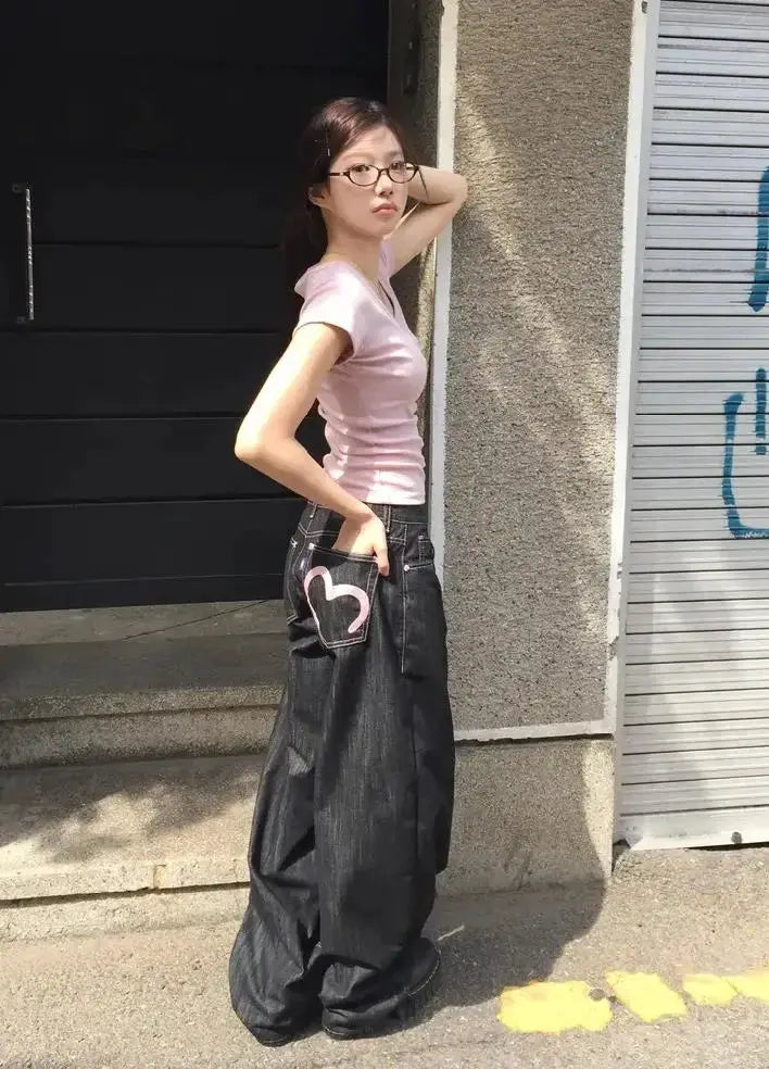 Y2K Wide Leg Denim Jeans Women Baggy Grunge Harajuku Punk Winter