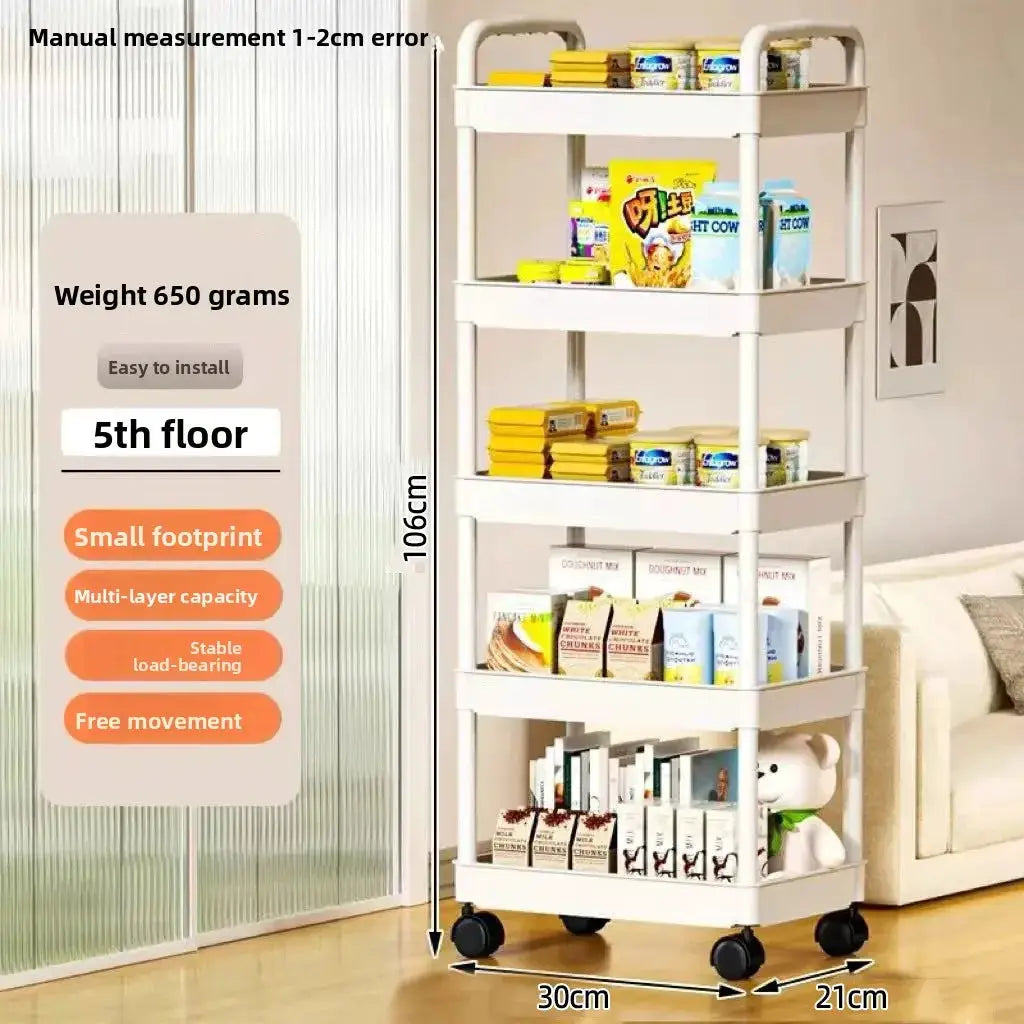 5 Layer Kitchen Storage Shelf Mobile Trolley Floor Standing Multi Layer Rack For Bookshelf Snacks Fruits Vegetables