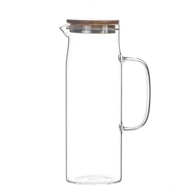 Thickened Borosilicate Glass Kettle With Bamboo Lid And Filter Cover 1000ML And 1500ML Capacity For Juice And Coffee