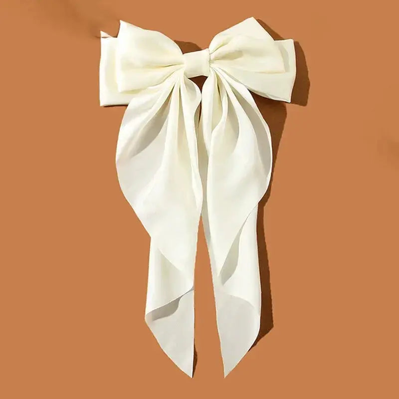 Korean Satin Bowknot Hair Clip For Women And Girls Long Ribbon Solid Color Barrette Hair Accessory