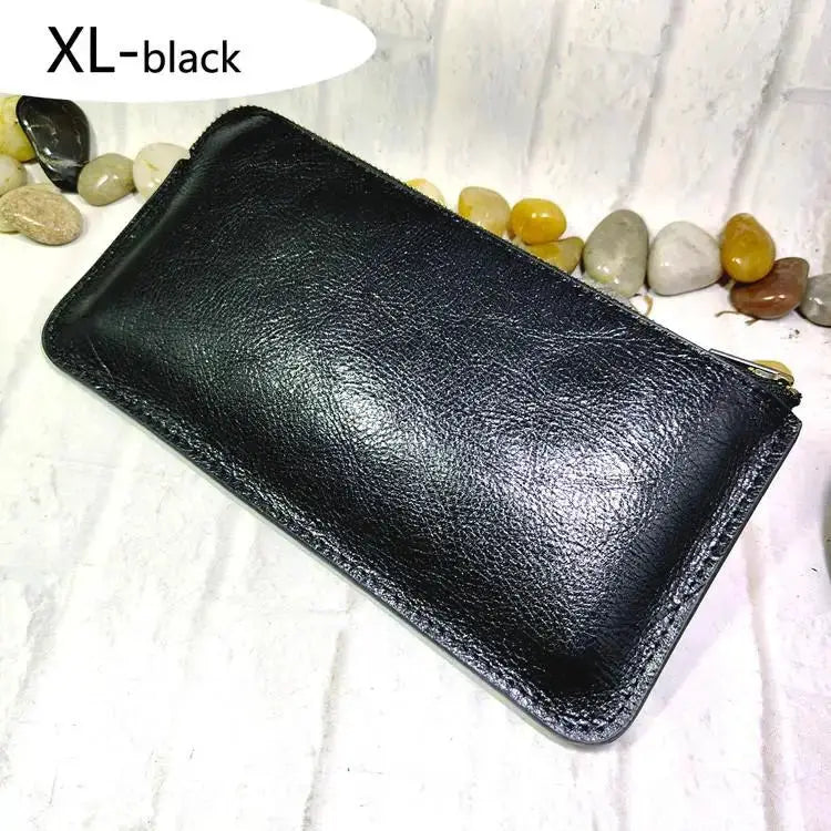 Mini zipper waist bag black leather wallet by Simples Market for IDs, cards and phone