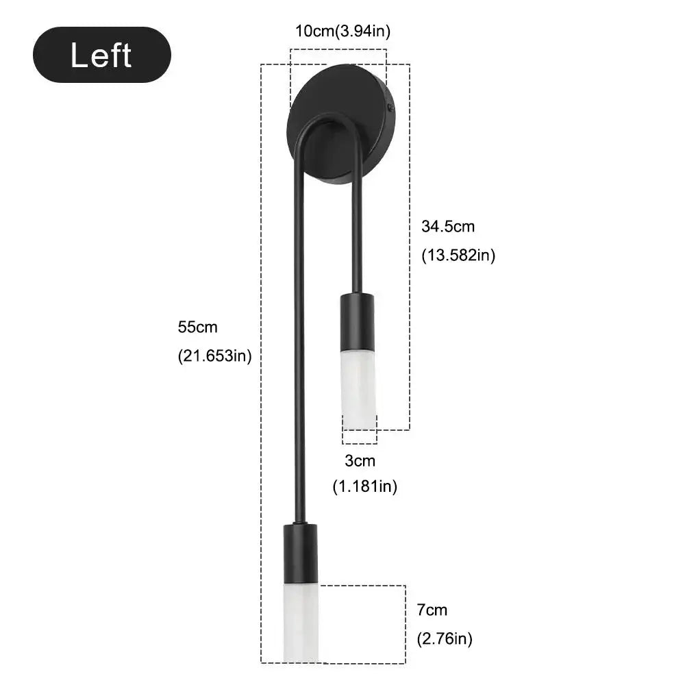 LED black wall lamp with two vertical cylindrical bulbs, Nordic minimalist design