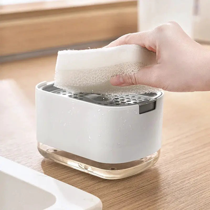 Automatic Foam Soap Dispenser Box With Sponge Holder For Kitchen And Bathroom Press Style Detergent Container
