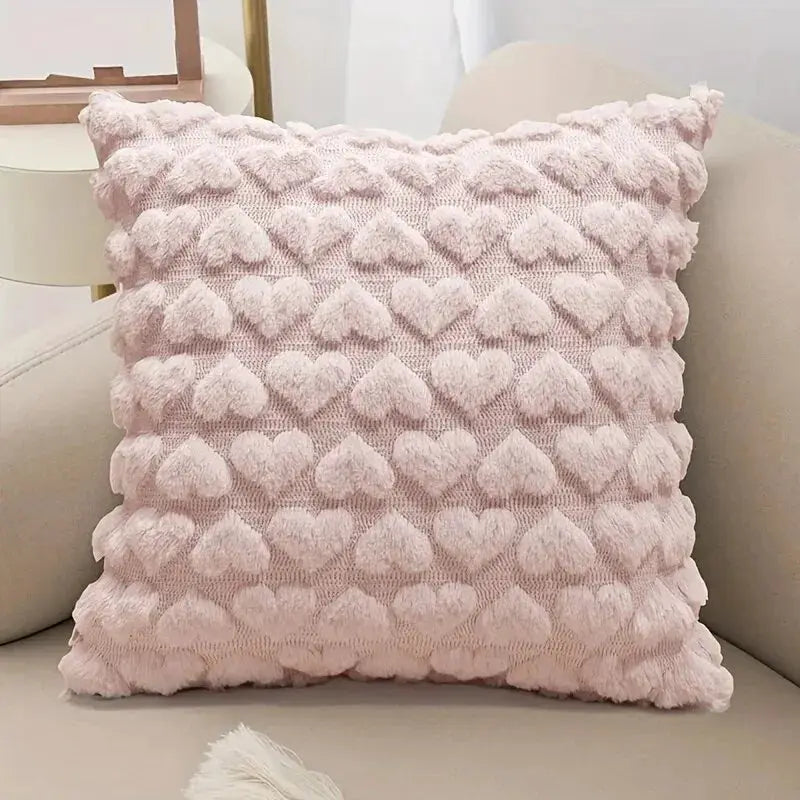 Love plush throw pillow cover in pink with tufted heart pattern from Simples Market for sofa or bed decor