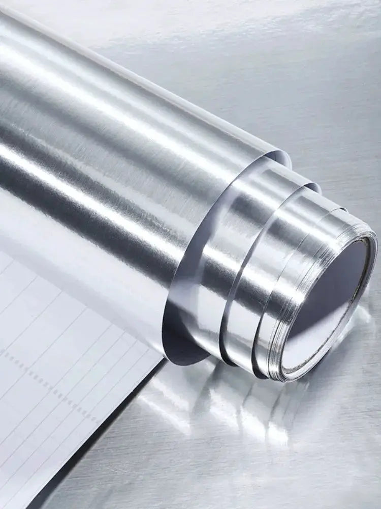 Simples Market PVC brushed-silver removable wallpaper roll, stainless steel look, waterproof vinyl