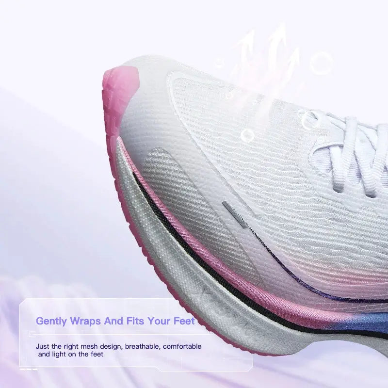 Xtep 360X men's running shoes; white mesh upper with pink accents.