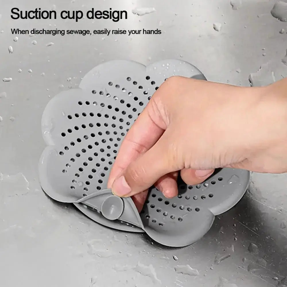 Silicone flower-shaped floor drain cover with perforated mesh for hair catch in kitchen or bathroom
