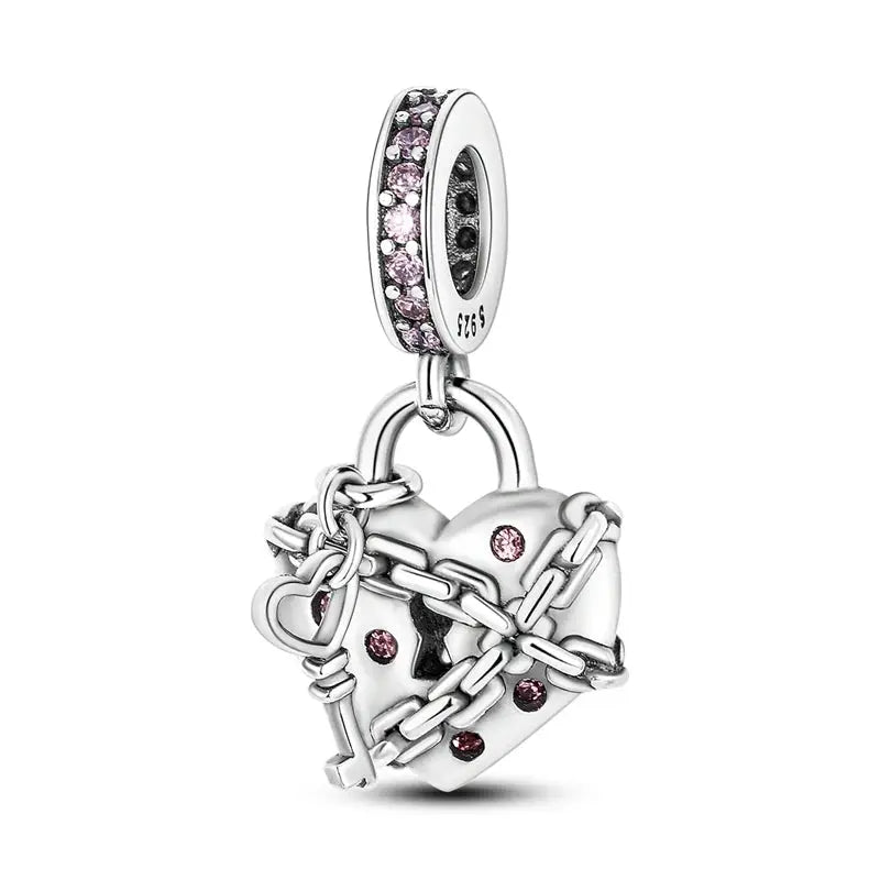 Pink Charms 925 Sterling Silver Heart Bow Perfume Bottle Charms Beads Pendants Fit Bracelet DIY Jewelry Making Women