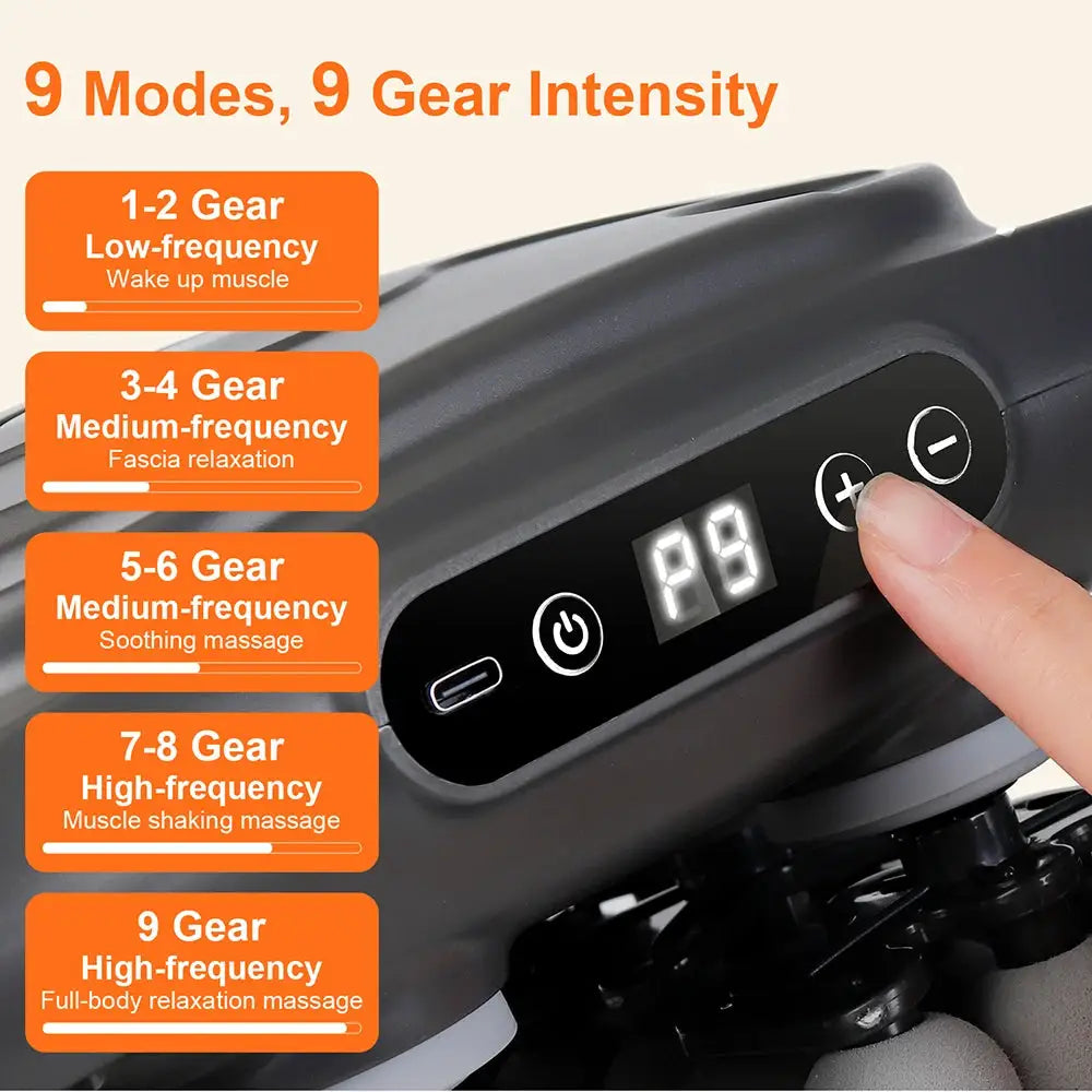 42-head fascia gun massage device, black high-frequency vibration massager with control panel