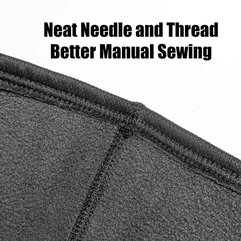Winter fleece balaclava in black; close-up of fleece seam.