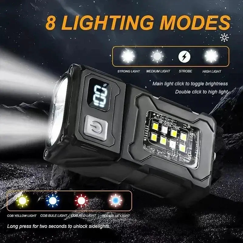 Mini USB Rechargeable LED Flashlight With COB Emergency Light Magnetic Tail For Camping And Hiking