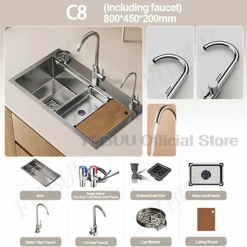 304 stainless steel kitchen sink with large single bowl, undercounter/topmount, faucet included, Simples Market