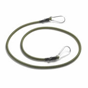 Outdoor heavy-duty olive-green bungee cords with metal carabiner hooks, set of two.