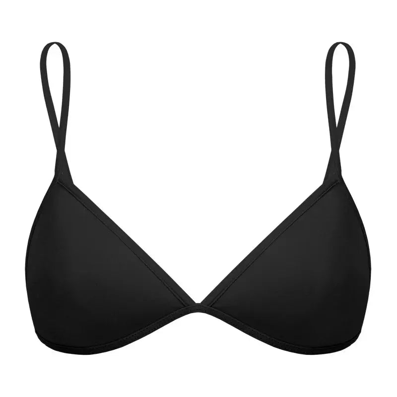 Black seamless triangle-cup bra with thin adjustable straps