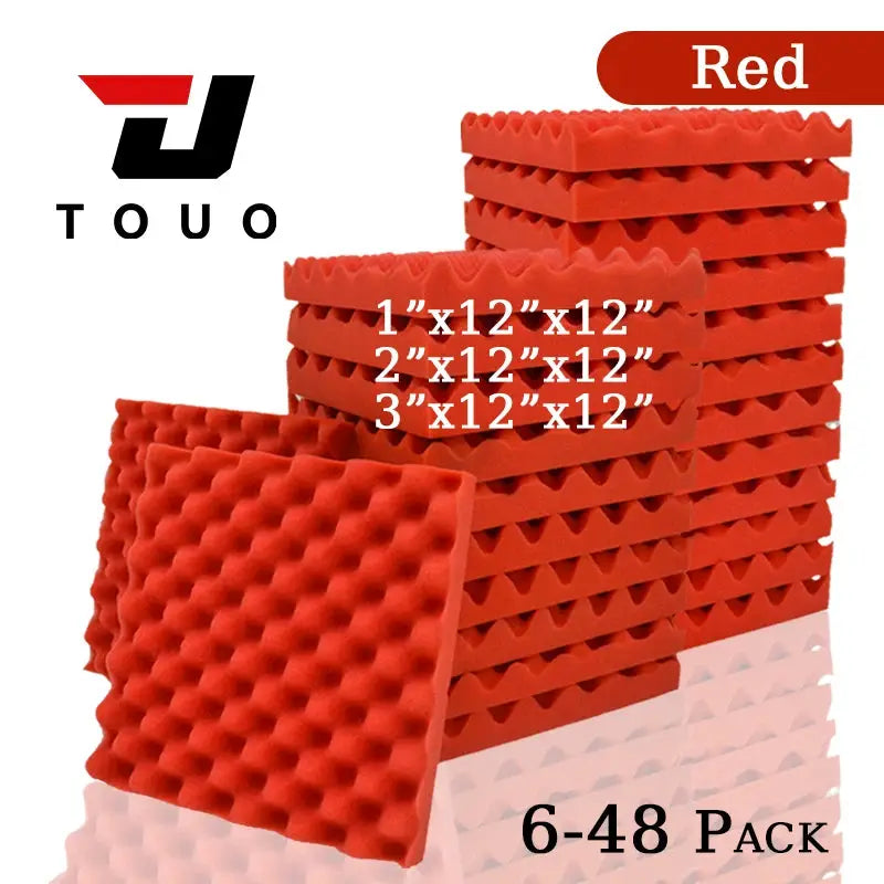 TOUO red egg trough acoustic foam panels for walls; high-density sound absorption, 6–48 pack
