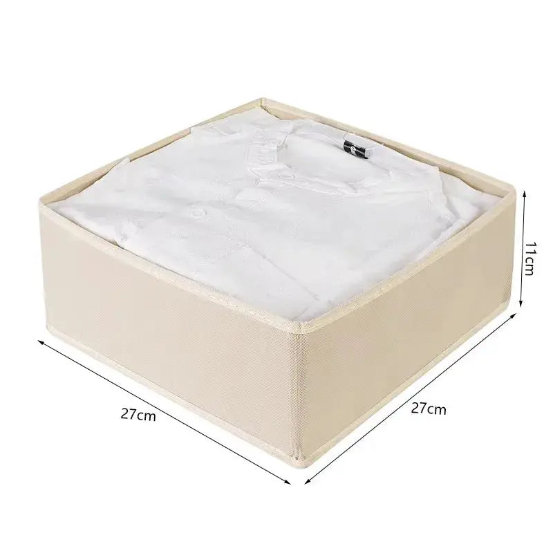 Foldable closet drawer organizer box, beige fabric, 27x27x11 cm, Simples Market