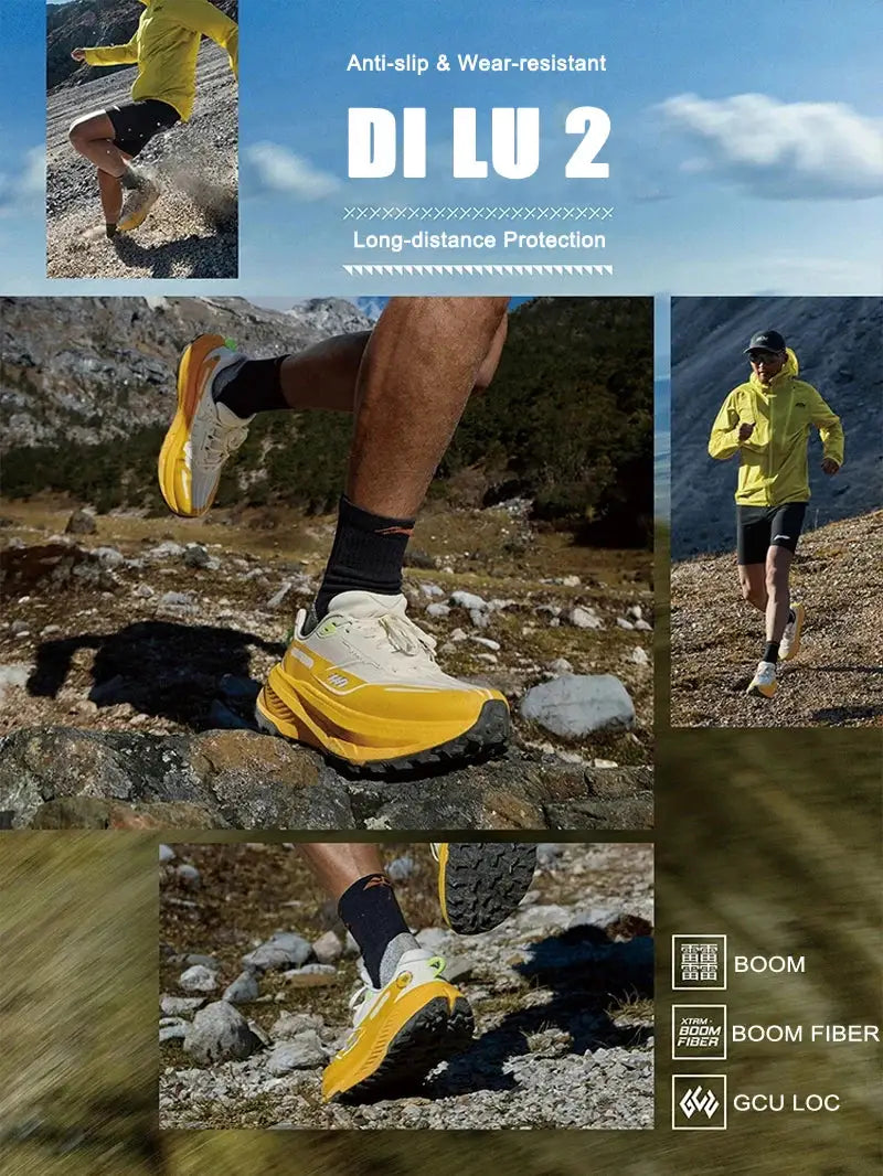 Li-Ning Men's DI LU 2 trail running shoes, yellow and white, DWR water-repellent, anti-slip outsole
