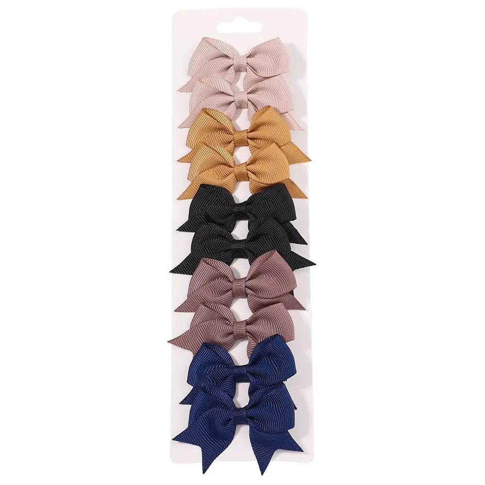10Pcs Solid Color Kids Bows Hair Clips Set Handmade Ribbon Bowknot Hairpins For Baby Girls New Year Accessories