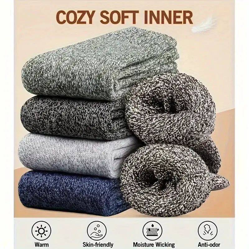 Men's Thick Mid Calf Warm Socks For Snow Boots Elastic Fit Thermal Insulated Knit Polyester Elastane Blend Solid Color