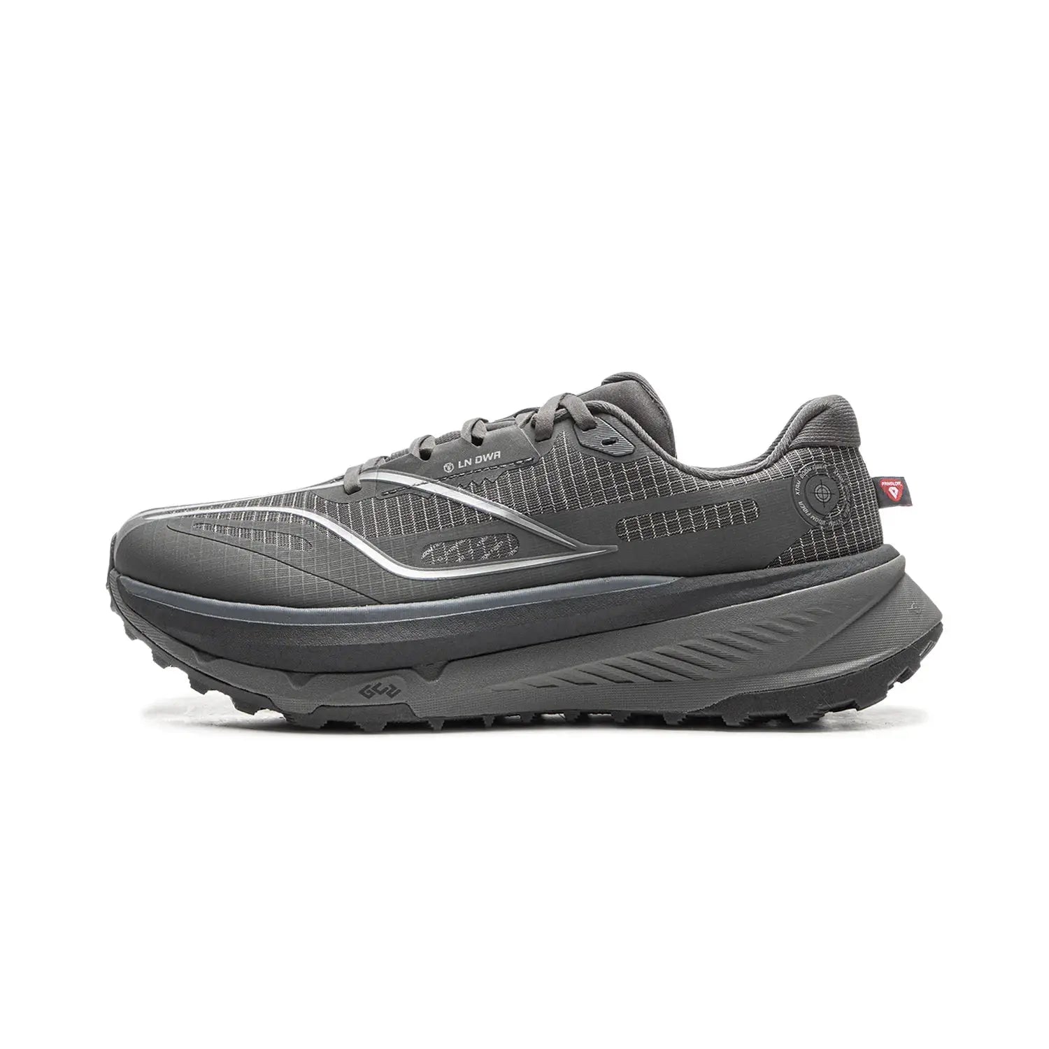 Li-Ning DI LU 2 trail running shoes, gray/black with LN DWR water-repellent fabric and rugged outsole