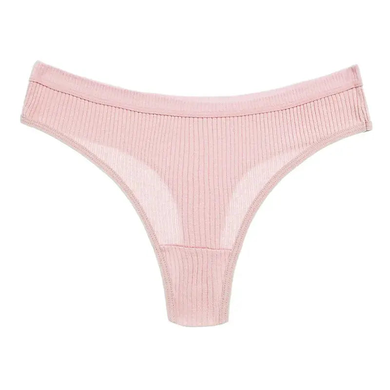 Thong underwear Simples Market, pink ribbed cotton, low-rise T-back