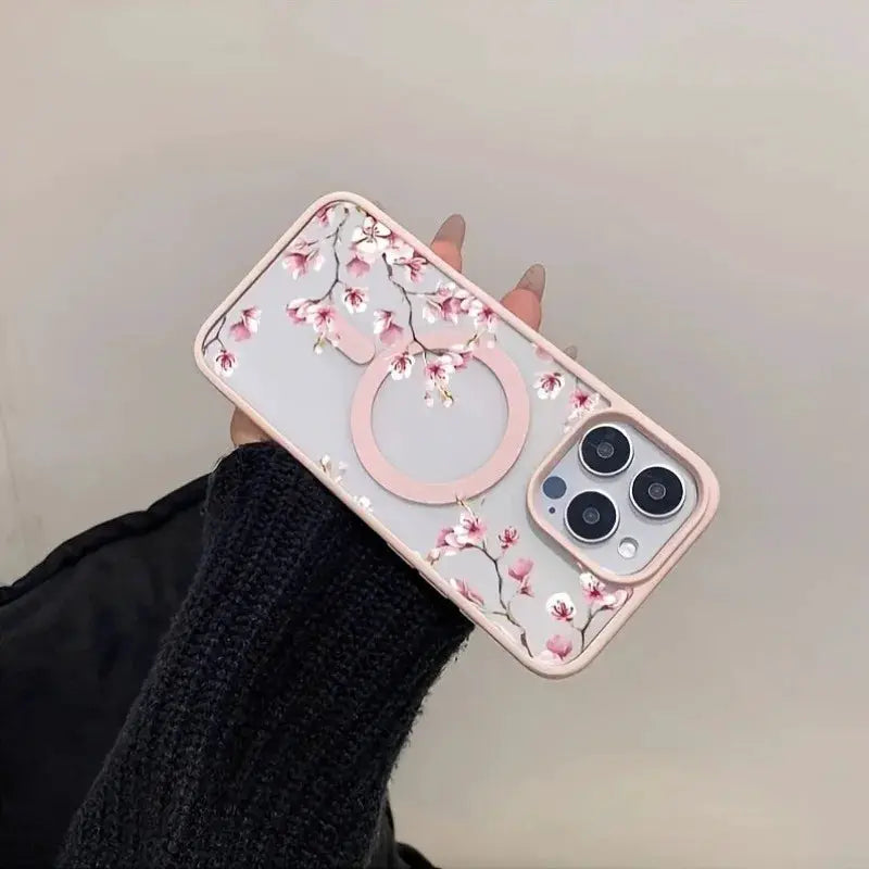 CherryGuard Pink Cherry Blossom Magnetic Phone Case For iPhone Series With Shockproof Protection