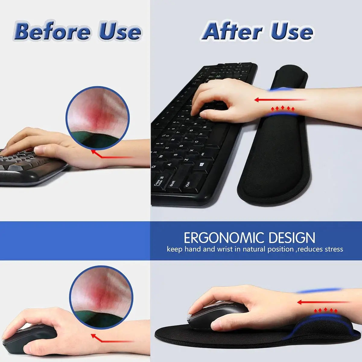 2 Piece Keyboard And Mouse Pad Wrist Rest Set With Silky Gel Memory Foam For Comfortable Ergonomic Keyboard And Mouse