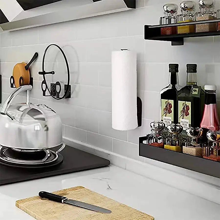 Kitchen paper towel holder adhesive wall-mount, white napkin rack for kitchen cabinets