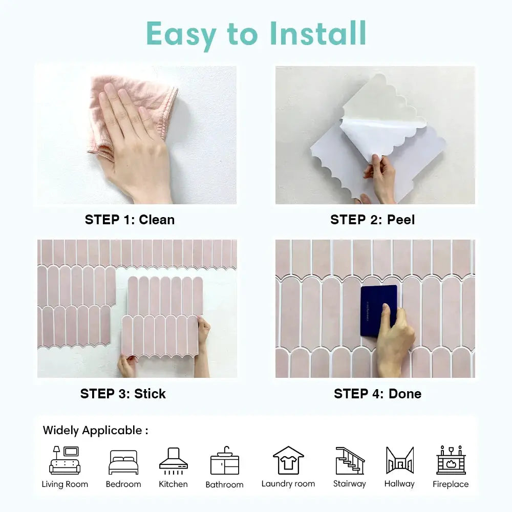 Peel-and-stick wall panel stickers by Simples Market, pink 3D decorative panels for living rooms; step-by-step install.