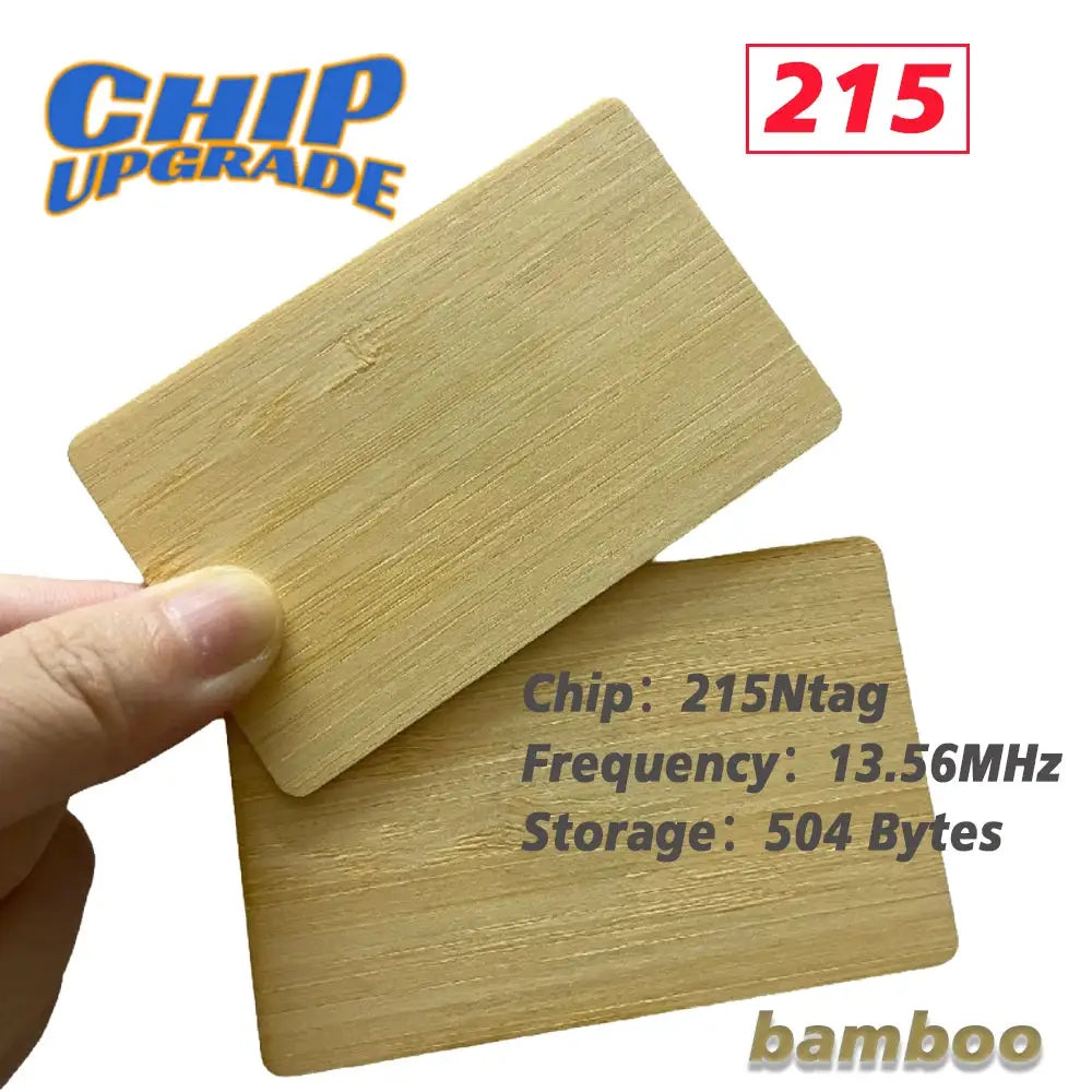 2 bamboo wooden NFC cards with 13.56 MHz 215Ntag chip and 504 bytes storage