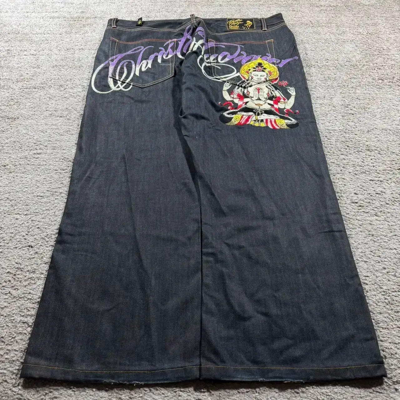 Y2K Baggy Wide Leg Jeans Embroidered Buddha Harajuku High Waist Denim