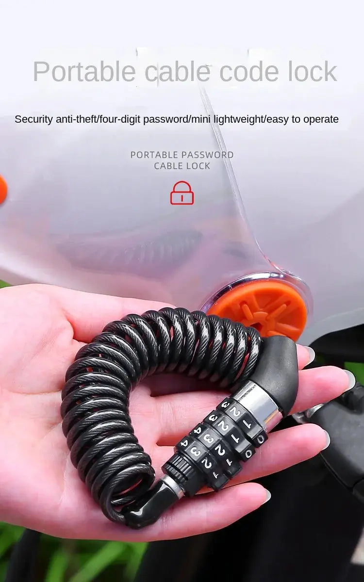 Bicycle lock by Simples Market with coiled black steel cable and four-digit combination dial