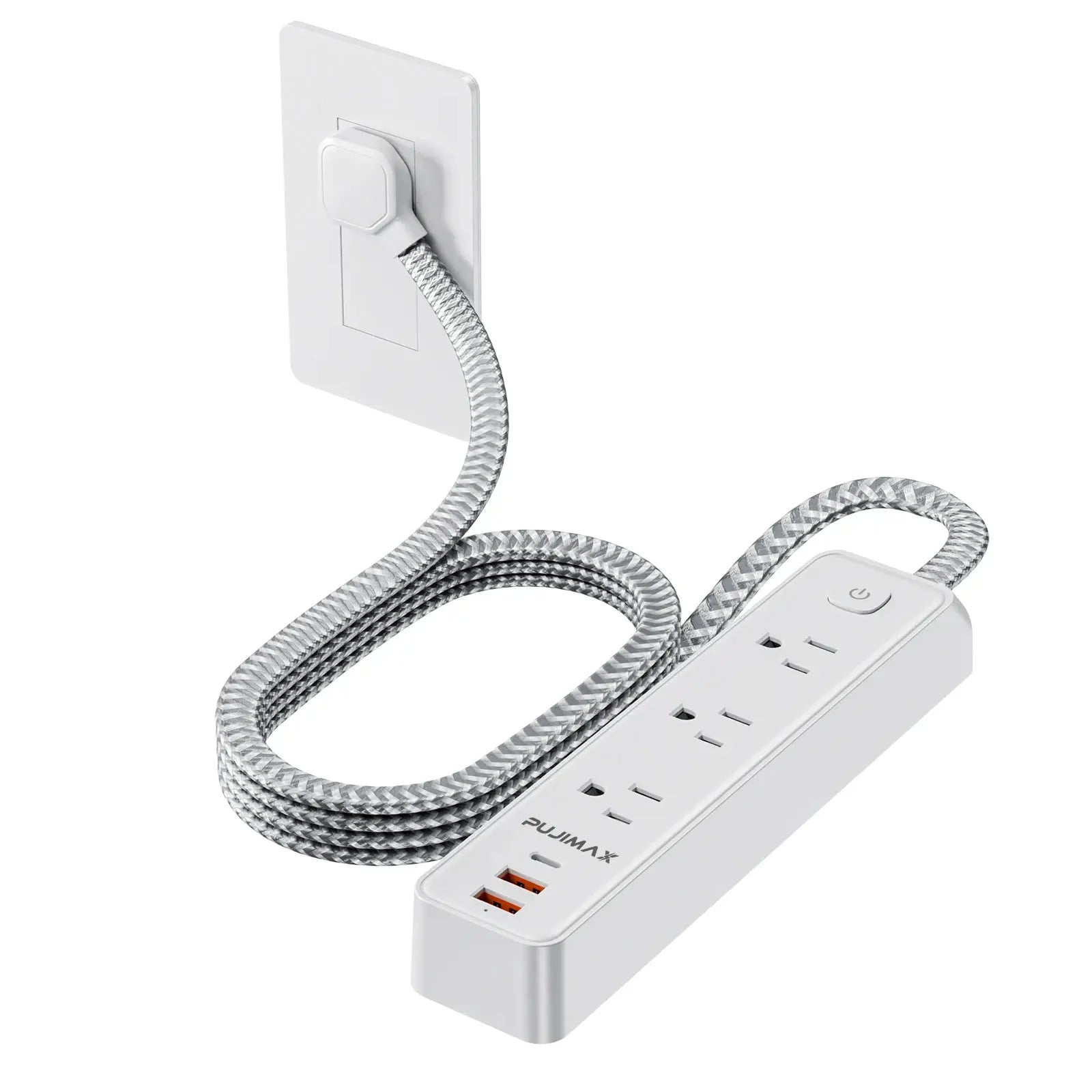 PUJIMAX 5FT Power Strip With 5 Outlets And 3 USB Ports Wall Mountable Surge Protector And Overload Protection