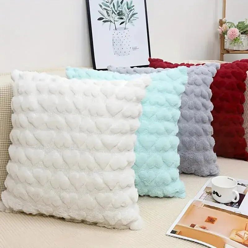 Modern Solid Color Love Plush Throw Pillow Covers set of five in white, mint, light blue, gray, and red