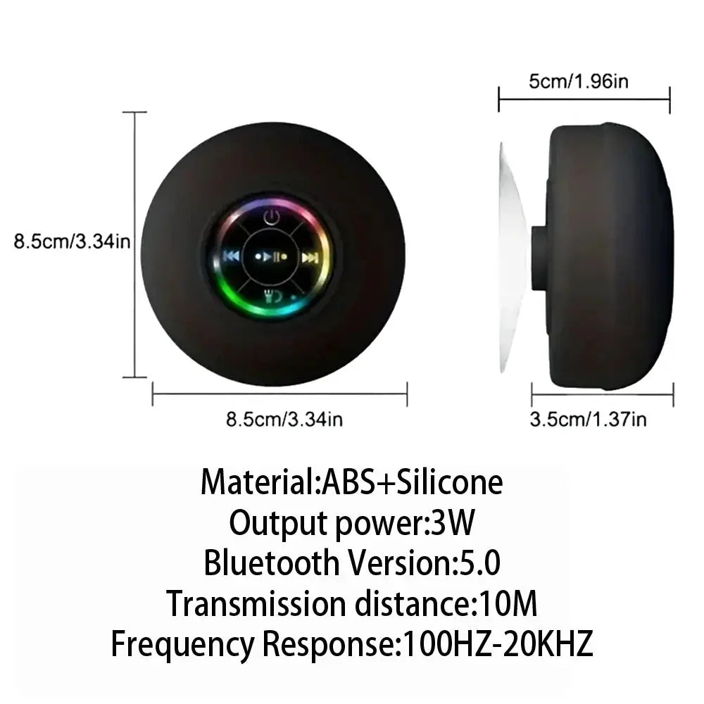 PulseNova Portable Bluetooth Speaker With LED Light IPX4 Waterproof Outdoor Suction Cup 3W Stereo Sound