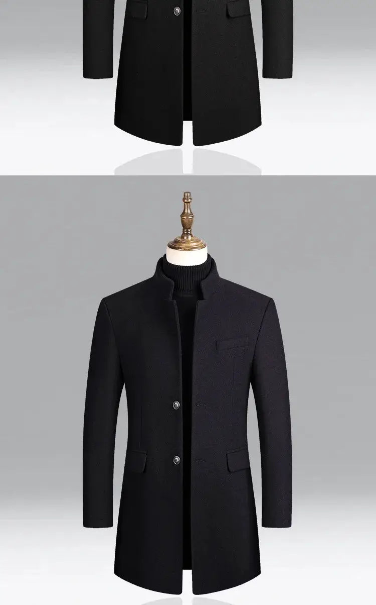 Men's black wool trench coat by Simples Market, business casual style